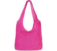 styleBREAKER Borsa a sacco da donna in paglia intrecciata,Rosato