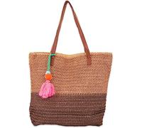 styleBREAKER Borsa a spalla intrecciata da donna bicolore, borsa da spiaggia con manici lunghi, borsa intrecciata, chiusura lampo 02012371, colore:Marrone-Marrone scuro