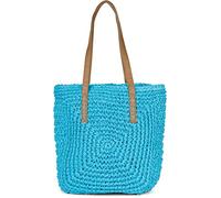 styleBREAKER Borsa a tracolla da donna in paglia di carta con manici lunghi, borsa da spiaggia, borsa in vimini, borsa shopper 02012388, turchese, taglia unica