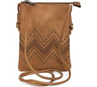styleBREAKER Borsa a tracolla mini da donna con taglio a zig-zag e borchie, borsa a spalla, borsa a mano, borsa 02012211, colore:Cammello