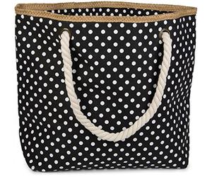 styleBREAKER borsa da spiaggia con motivo a pois e chiusura con cerniera, piccolo astuccio per trucchi, borsa shopper, donna 02012062, colore:Nero-Bianco