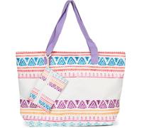styleBREAKER borsa da spiaggia da donna con motivo azteco in stile boho, cerniera, borsa a tracolla XXL con taschino, shopper 02012407, colore:Lilla-Crema