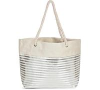 styleBREAKER Borsa da spiaggia XXL con stampa a righe metalliche e cerniera, borsa a tracolla, borsa shopper 02012281, colore:Beige-Argento