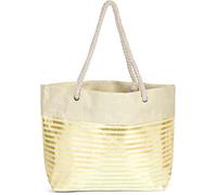 styleBREAKER Borsa da spiaggia XXL con stampa a righe metalliche e cerniera, borsa a tracolla, borsa shopper 02012281, colore:Beige-Oro