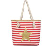 styleBREAKER Borsa mare a righe con stella metallizzata 45x33cm,Rosso-Bianc