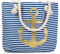 styleBREAKER Borsa mare canvas a righe con ancora 46x34cm,Blu-Bianco/Oro