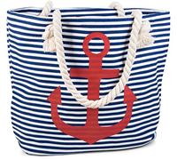 styleBREAKER Borsa mare canvas a righe con ancora 46x34cm,Blu-Bianco/Ross