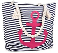 styleBREAKER Borsa mare canvas a righe con ancora 46x34cm,Marino-Bianco/R