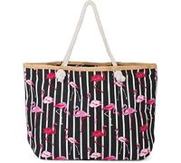 styleBREAKER Borsa mare XXL design fenicotteri a righe,Nero-Bianco