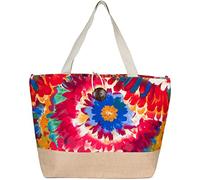 styleBREAKER Borsa mare XXL donna motivo floreale,Rosso-Blu-Arancione