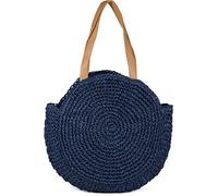 styleBREAKER Borsa spiaggia rotonda in paglia donna 42x46x13 cm,Blu scuro