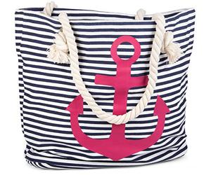 styleBREAKER borsone da spiaggia a righe con ancora, borsa scolastica, borsa per shopping, donna 02012038, colore:Marino-Bianco/Rosa
