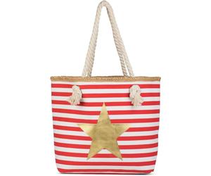 styleBREAKER borsone da spiaggia con motivo marinaresco a strisce, stampa a stella e chiusura con cerniera, borsa a tracolla, shopper, donna 02012069, colore:Rosso-Bianco/Oro