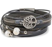 styleBREAKER Bracciale in Perle, Catena, Elementi Intrecciati e Ciondolo dell'albero della Vita, Chiusura Magnetica, Braccialetto da Polso, Donna 05040070, Colore:Grigio Scuro