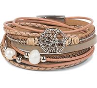 styleBREAKER Bracciale in Perle, Catena, Elementi Intrecciati e Ciondolo dell'albero della Vita, Chiusura Magnetica, Braccialetto da Polso, Donna 05040070, Colore:Beige-Rosa Antico