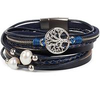 styleBREAKER Bracciale in Perle, Catena, Elementi Intrecciati e Ciondolo dell'albero della Vita, Chiusura Magnetica, Braccialetto da Polso, Donna 05040070, Colore:Blu Notte/Blu Scuro