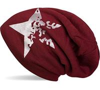 styleBREAKER calda cuffia beanie in maglia fine con stampa a stella e morbidissimo rivestimento interno in pile, slouch longbeanie, unisex 04024088, colore:Bordò-Rosso