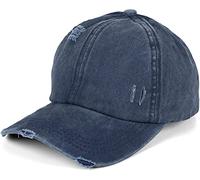 styleBREAKER Cappellino Baseball Donna Ponytail Cotone Destroyed,Jeans Blu