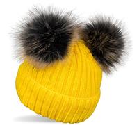 styleBREAKER Cappello a Maglia con 2 Pom Pom in Pelliccia Sintetica e Fodera in Pile, Cappello Invernale, Berretto a Maglia, 2-5 Anni 04024203, Colore:Giallo