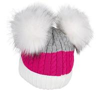 styleBREAKER Cappello a Maglia con Pompon a 3 Strisce Colorate, 2 Pompon in Pelliccia Sintetica, Fodera in Pile, 2-5 Anni 04024204, Colore:Bianco-Raspberry-Grigio
