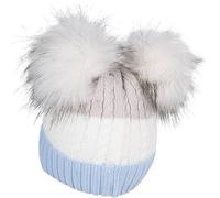 styleBREAKER Cappello a Maglia con Pompon a 3 Strisce Colorate, 2 Pompon in Pelliccia Sintetica, Fodera in Pile, 2-5 Anni 04024204, Colore:Azzurro-Bianco-Grigio Chiaro