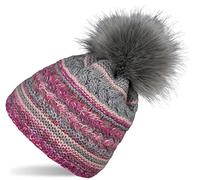 styleBREAKER Cappello a Pompon da Donna con Motivi Colorati e Fodera in Pile, Cappello a Pompon Invernale in Pelliccia, Cappello a Maglia 04024202, Colore:Grigio-Rosa