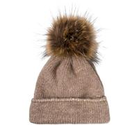 styleBREAKER Cappello a Pompon da Donna Monocolore con Paillettes e Fodera in Pile, Cappello a Pompon Invernale in Pelliccia, Cappello a Maglia 04024210, Colore:Marrone