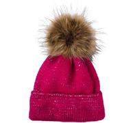 styleBREAKER Cappello a Pompon da Donna Monocolore con Paillettes e Fodera in Pile, Cappello a Pompon Invernale in Pelliccia, Cappello a Maglia 04024210, Colore:Rosato