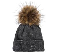 styleBREAKER Cappello a Pompon da Donna Monocolore con Paillettes e Fodera in Pile, Cappello a Pompon Invernale in Pelliccia, Cappello a Maglia 04024210, Colore:Grigio Scuro