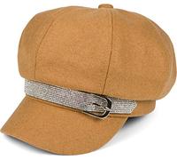 StyleBREAKER Cappello Bakerboy da Donna Con Banda di Strass e Fibbia, Tappo a Palloncino, Ottica in Feltro, Newsboy - Colore: Cammello