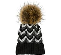 styleBREAKER Cappello Pom Pom Lavorato a Maglia da Donna con Motivo a Zig-Zag e Fodera in Pile, Invernale di Pelliccia Pom Pom, Cappello Lavorato a Maglia 04024188, Colore:Nero-Grigio-Grigio Chiaro