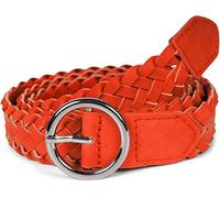 styleBREAKER Cintura da donna intrecciata con fibbia rotonda, in ecopelle, tinta unita, cintura sottile per fianchi, taglia unica 03010125, Arancione/Argento, Taglia unica