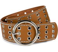 styleBREAKER Cintura larga da donna con rivetti a foro e fibbia rotonda, cintura con rivetti, cintura in vita, accorciabile 03010122, colore:Cognac, Taglia:85cm