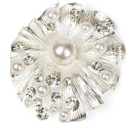 styleBREAKER Ciondolo Magnetico a Forma di Conchiglia con Strass e Perle per Sciarpe, Foulard o Poncho, Spilla, Donna 05050032, Colore:Argento