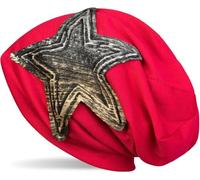 styleBREAKER coffia Beanie con Applicazione con Una Stella Metallizzata Vintage e Fodera in Pile, Cuffia Beanie Lunga, Unisex 04024107, Colore:Rosso