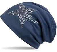 styleBREAKER Cuffia Beanie Classica Unisex con Applique di Strass e Stelle, Calda 04024023, Colore:Navy