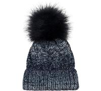 styleBREAKER Cuffia con pompon in pelliccia sintetica invernale lavorato a maglia da donna intrecciato con motivo colorato, paillette e fodera in pile, Made in Poland 04024170, colore:Blu scuro-grigio