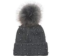 styleBREAKER Cuffia con Pompon Lavorato a Maglia da Donna con Perline e Fodera in Pile, Berretto con Pompon in Pelliccia Sintetica Invernale 04024155, Colore:Grigio