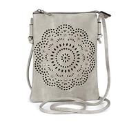styleBREAKER Donna Mini Borsa a tracolla con Fiori Lasercut Cutout Pattern e Strass, Borsa a tracolla, Borsetta 02012367, colore:Grigio chiaro