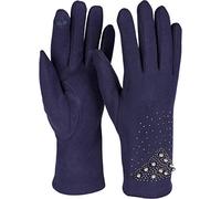 styleBREAKER Guanti touch screen da donna con strass e perle, fodera in pile, guanti caldi, inverno 09010035, colore:Blu scuro