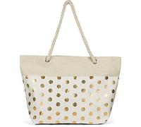 styleBREAKER Ladies XXL Borsa da spiaggia grande con motivo a punti metallici e cerniera, borsa a tracolla, shopper 02012342, colore:Beige-Oro