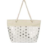 styleBREAKER Ladies XXL Borsa da spiaggia grande con motivo a punti metallici e cerniera, borsa a tracolla, shopper 02012342, colore:Beige-Argento