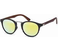 styleBREAKER Occhiali da sole da donna in legno con lenti rotonde, ponte in metallo, montatura in plastica a pieno bordo 09020083, Montatura nero-argento/vetro giallo specchio