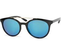 styleBREAKER occhiali da sole lenti tonde, contrasto cromatico tra ponte e aste, montatura in plastica e metallo, da donna 09020072, colore:Montatura Nero-Oro/Vetro Blu munito di specchi
