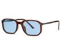 styleBREAKER Occhiali da sole retrò esagonali | Occhiali geometrici Panto | Vintage Keyhole Design UV400 | Include sacchetto di stoffa e panno per la pulizia, Struttura marrone/vetro blu colorato