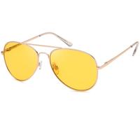 styleBREAKER Occhiali da sole unisex da aviatore Lenti in policarbonato, montatura in metallo con cerniera a molla 09020037, colore:Montatura Oro/Vetro giallo