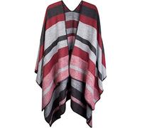 styleBREAKER Poncho con Motivo a Righe, Mantella, Poncho Reversibile, Donna 08010009, Colore:Nero-Grigio-Rosso