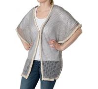 styleBREAKER Poncho Donna Uncinetto Stile Boho,Grigio Chiaro-Crema