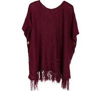 styleBREAKER Poncho in Maglia con Maniche e Bottoni Decorativi Eleganti e Brillanti, Girocollo, Donna 08010017, Colore:Vino Rosso