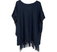 styleBREAKER Poncho in Maglia Donna,Maniche Corte, Bottoni, Blu Notte